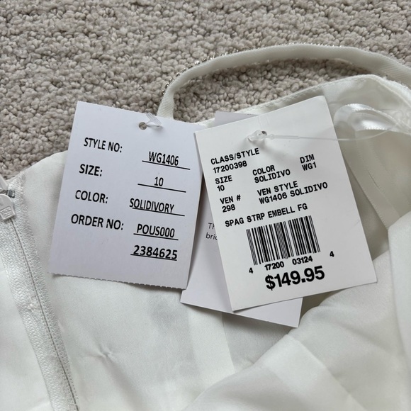 David's Bridal Ivory Floral Appliqué Spaghetti Strap Flower Girl Dress - Picture 6 of 7